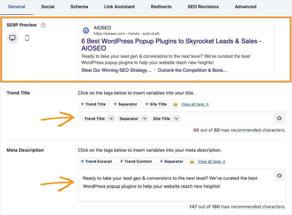 AIOSEO SERP preview tool in WordPress.