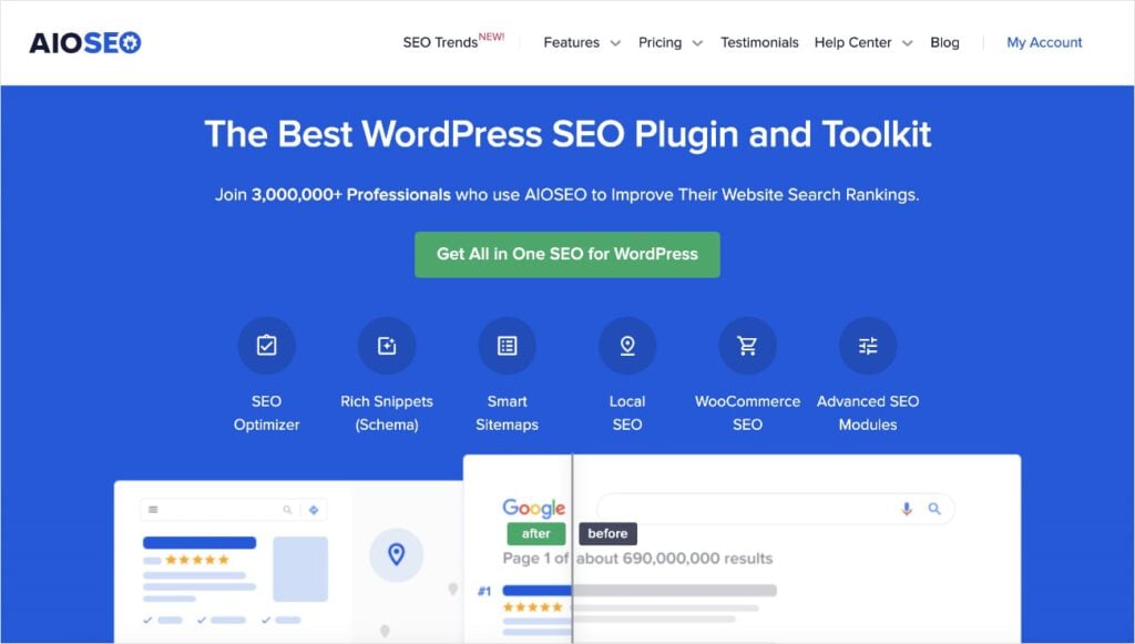 All in One SEO homepage, the best SEO plugin for WordPress.