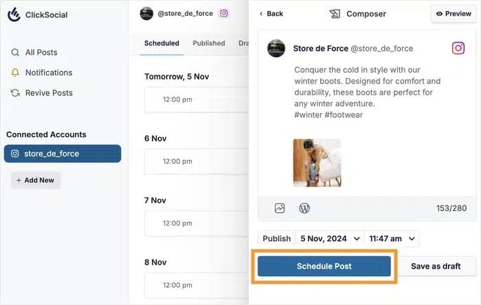 ClickSocial social media scheduler.