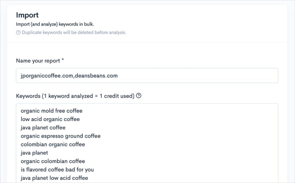 Competitor keywords moved to the Import tool.