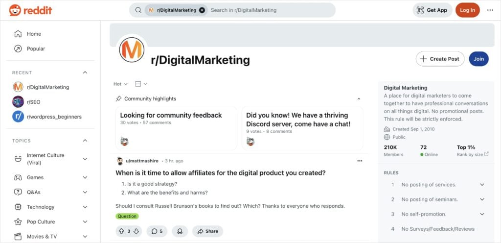 Digital marketing subreddit on Reddit.