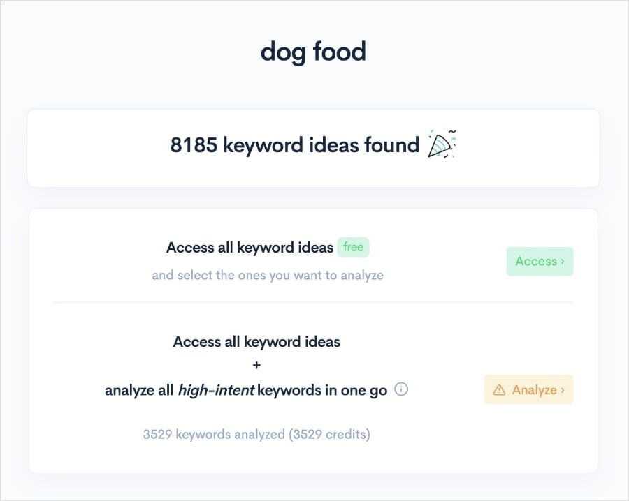 KWFinder results for dog food search.