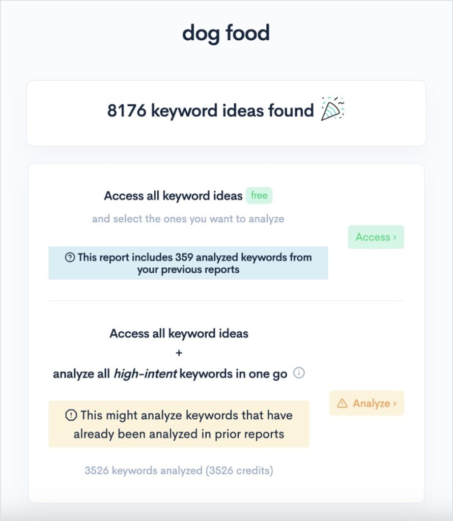 Options to view keyword report from LowFruits.