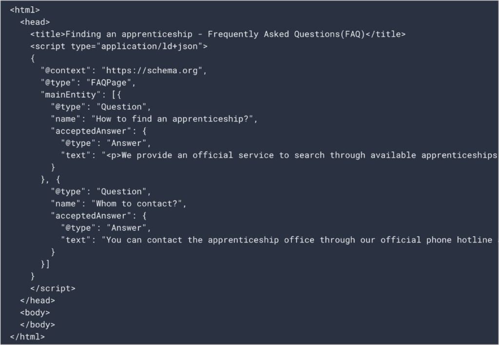 HTML code for schema markup.