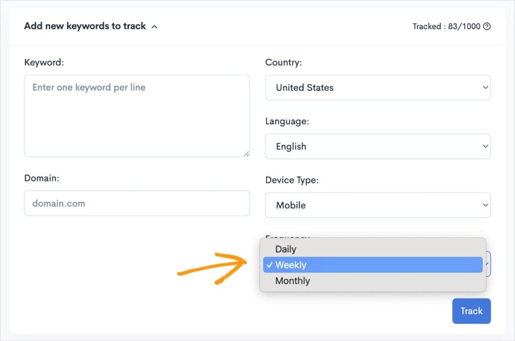 Fetch frequency for the keyword ranking report.