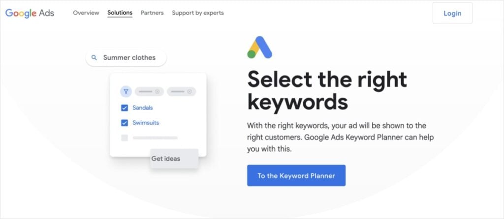 Google Keyword Planner homepage.