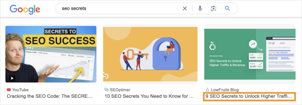 Google Images results shows the SEO title below an image result.