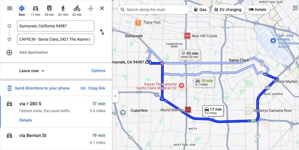 Google Maps directions for a local business in California.