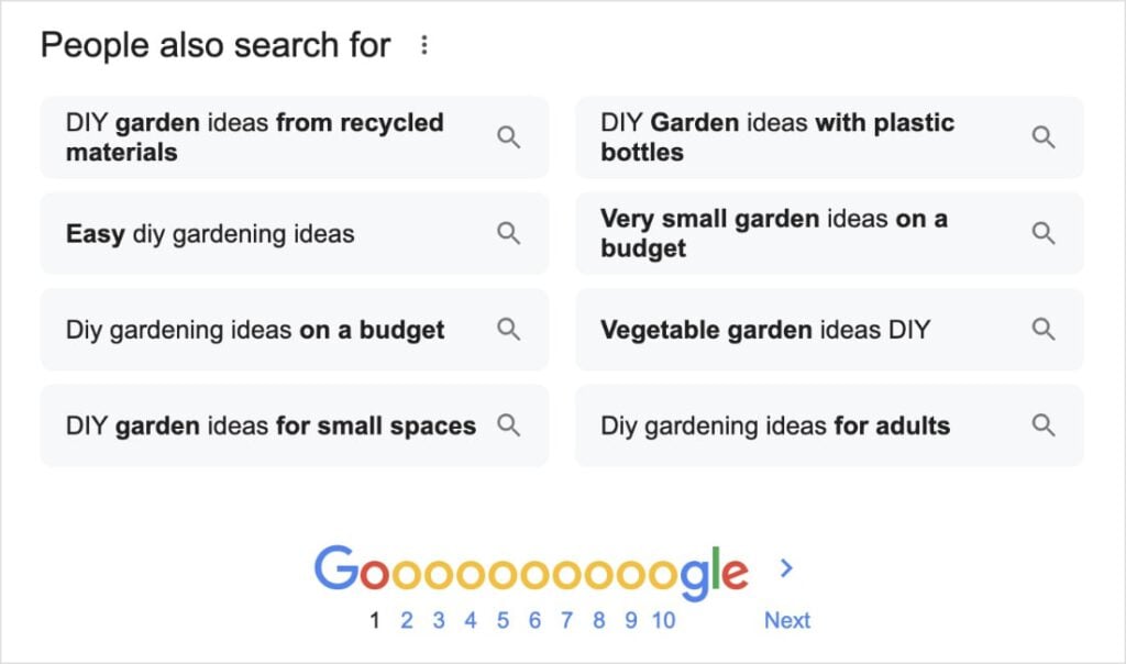 Results in the Google people also search for section.