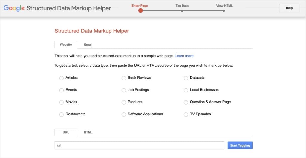 Google structured data markup helper.