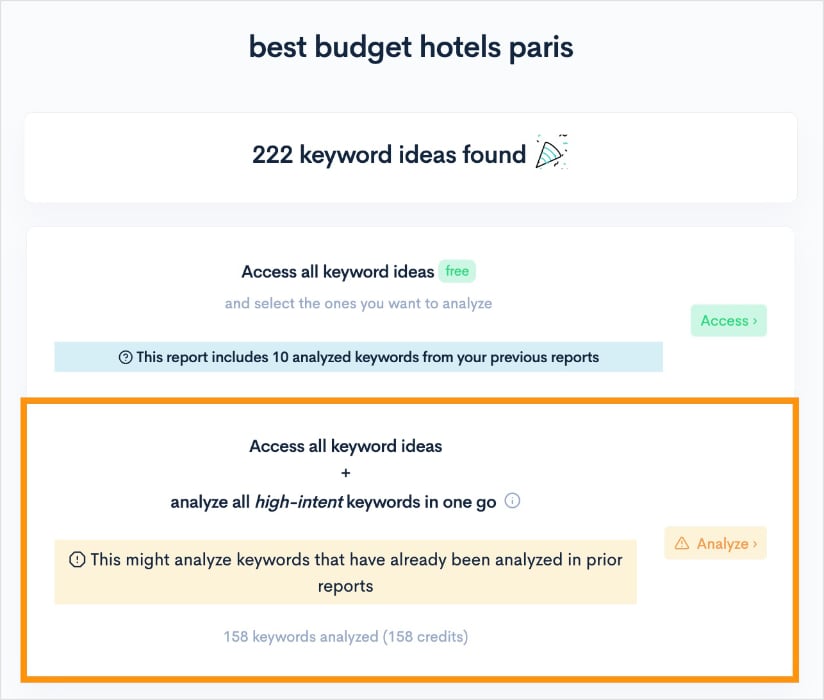 Analyze high-intent keywords in LowFruits.