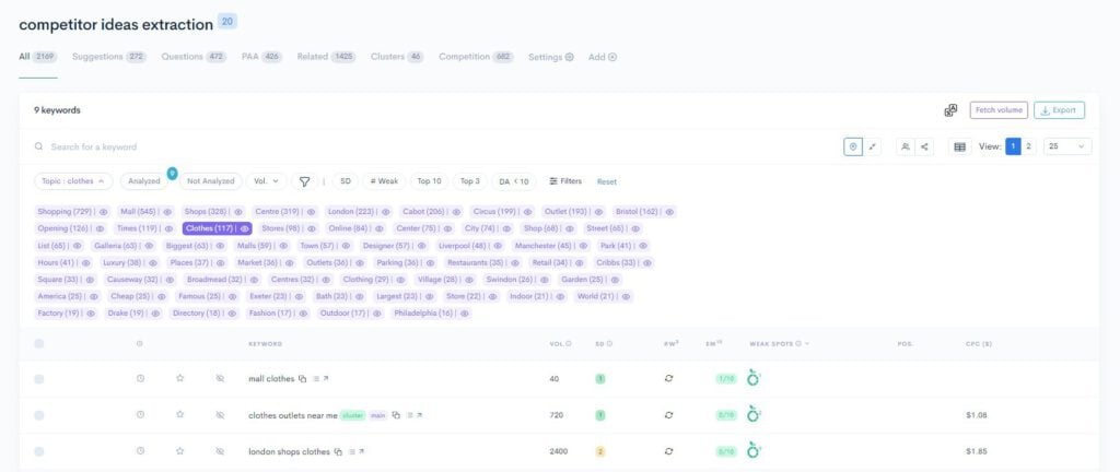A screen shot of a website showing a list of items with Extraction Features.