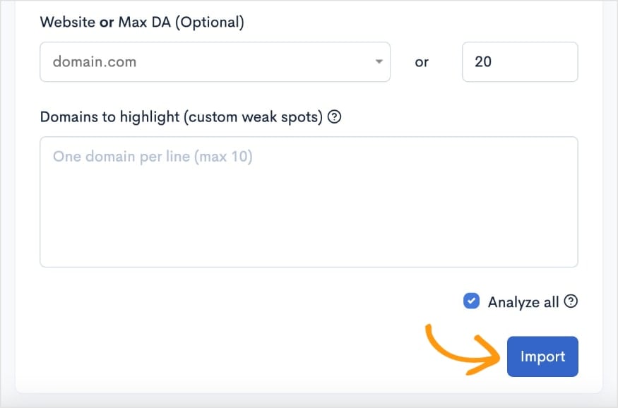 Button to import keywords.