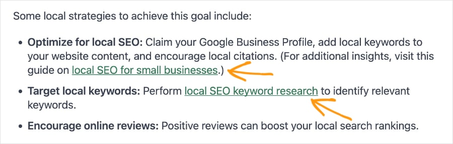 Two internal links in a LowFruits blog post use natural and descriptive anchor text.