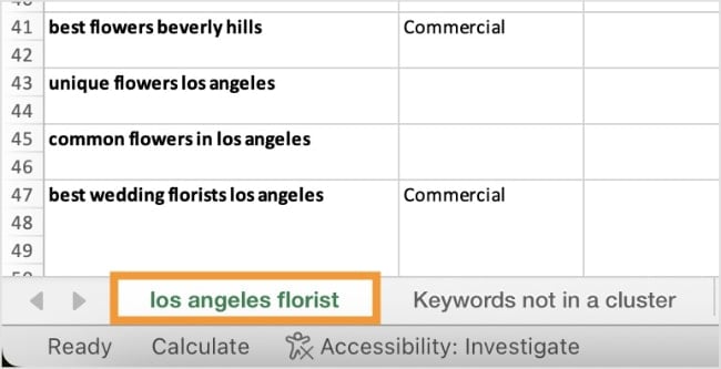 Keyword cluster tab naming convention.