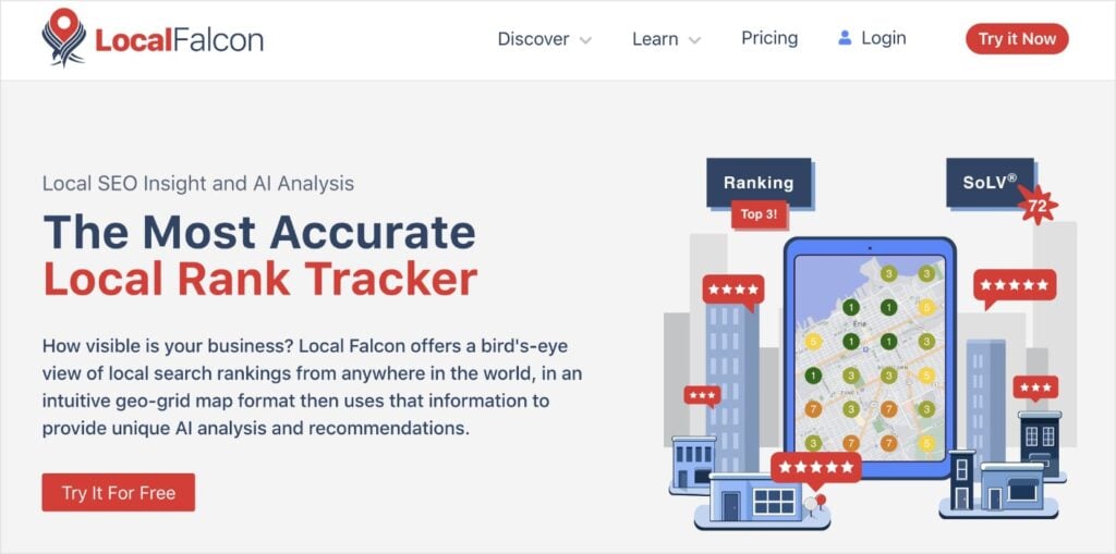 Local Falcon homepage, a local rank tracker.