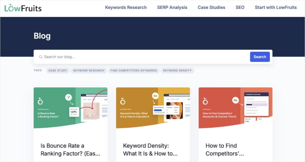 LowFruits blog with SEO articles.