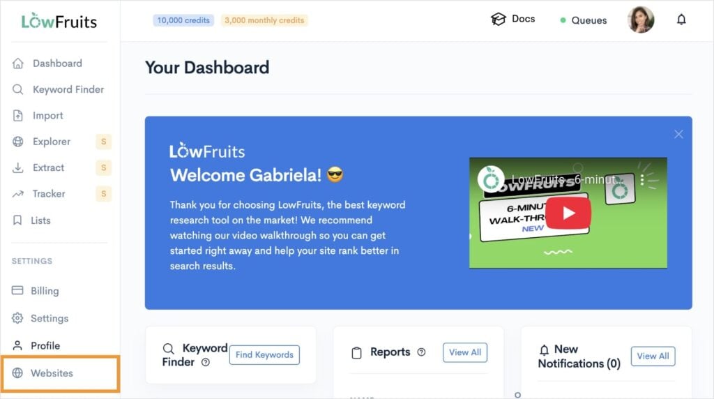 LowFruits dashboard.