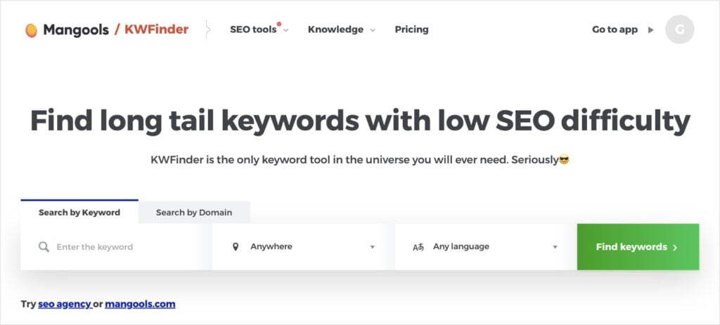 Mangools KWFinder tool.
