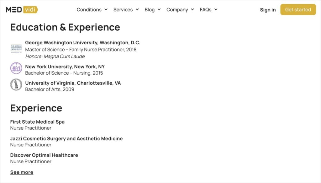 Author bio page shows education and experience on MEDvidi's website.