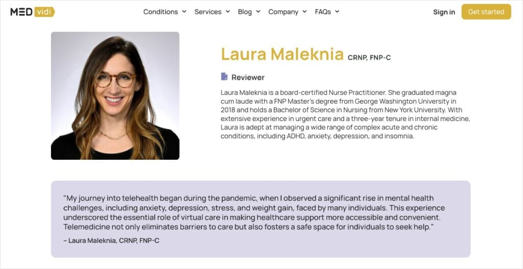 Author bio page for Laura Maleknia a CRNP.