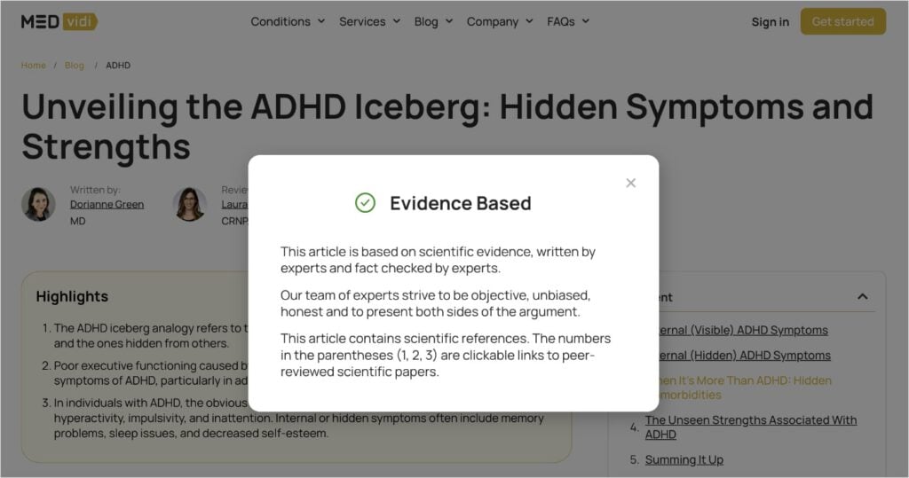 MEDvidi evidence-based tag says the article was written and fact-checked by experts.