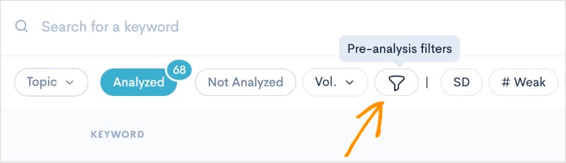 Pre-analysis filter in LowFruits.
