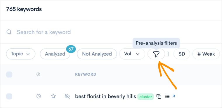 Pre-analysis filter in LowFruits report.