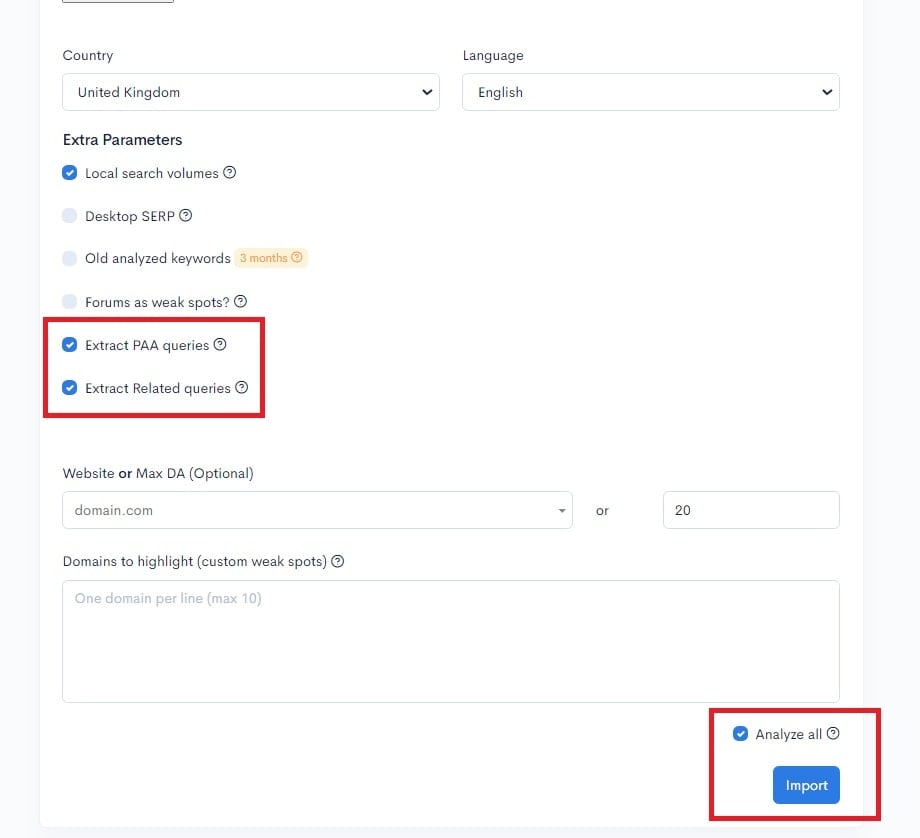 A screenshot of the language settings page in google analytics, featuring LowFruits' Extraction Features.