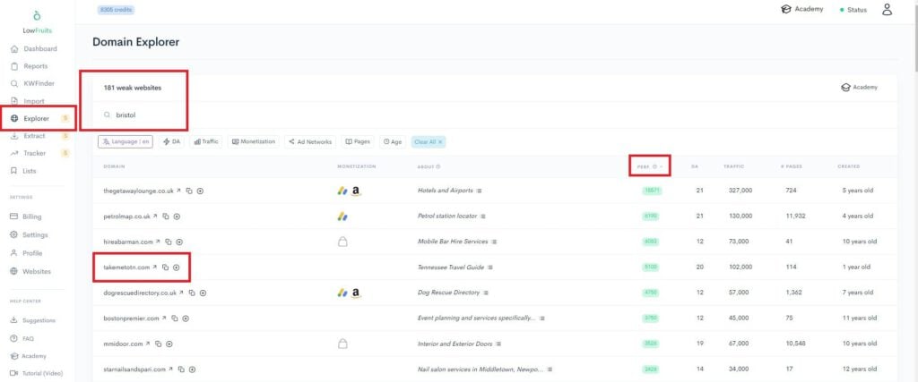 A screenshot showcasing the utilization of LowFruits' Extraction Features in generating innovative ideas.