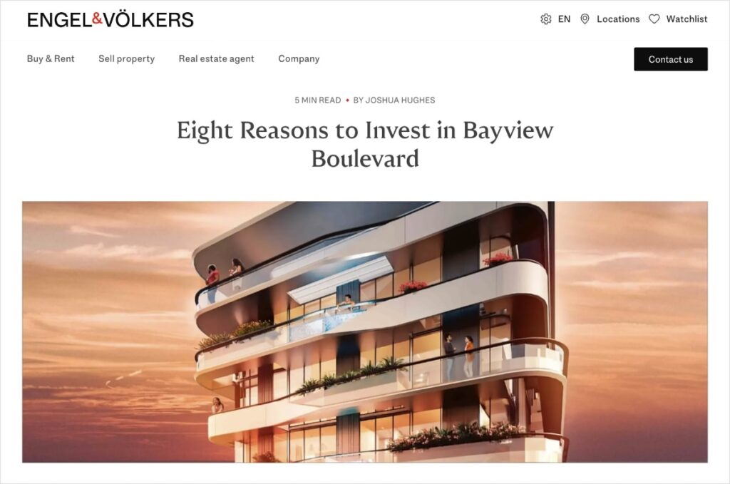 Real estate SEO blog example from Engel & Volkers.