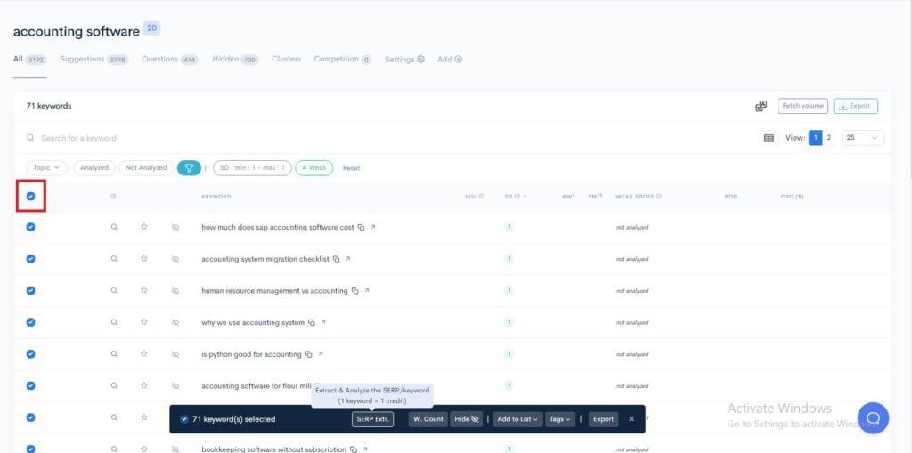 A screenshot of a landing page featuring highlighted buttons for finding easy keywords in different niches.