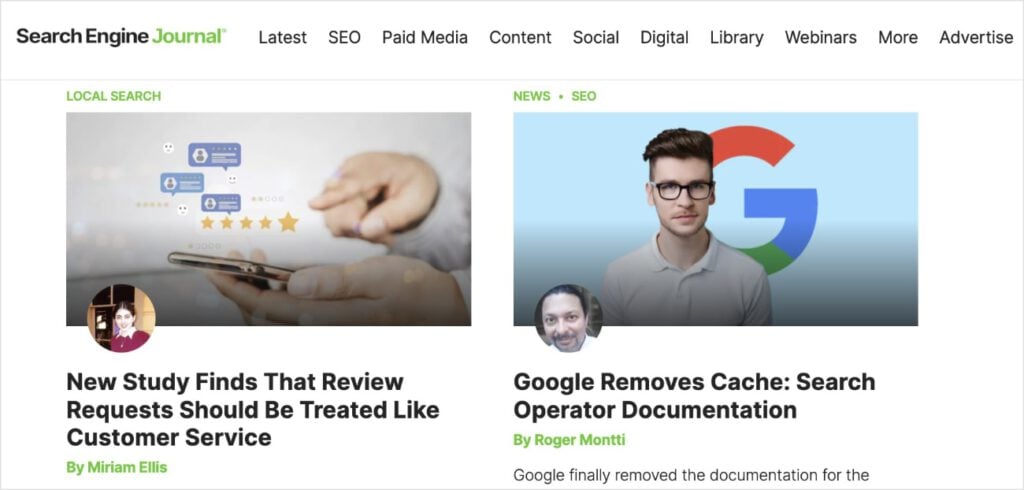 Search Engine Journal homepage with latest articles.