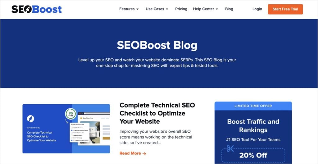 SEOBoost blog featuring a technical SEO article.