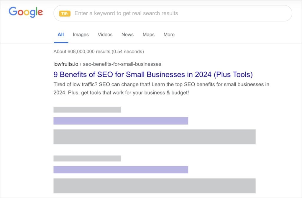 SERP preview of a blog in Google search results.