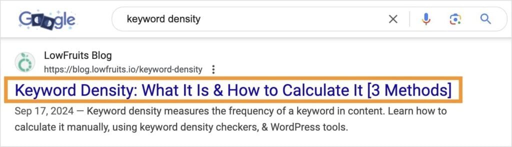 SERP title tag in Google search results.
