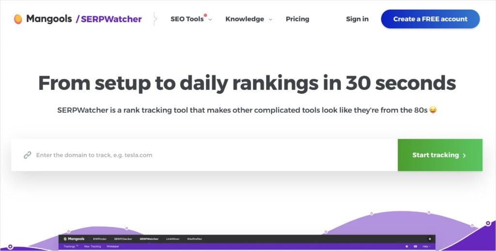 SERPWatcher by Mangools is a keyword position checker tool.