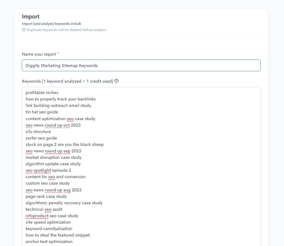 A screenshot of a google search page showing a list of SEO keywords.