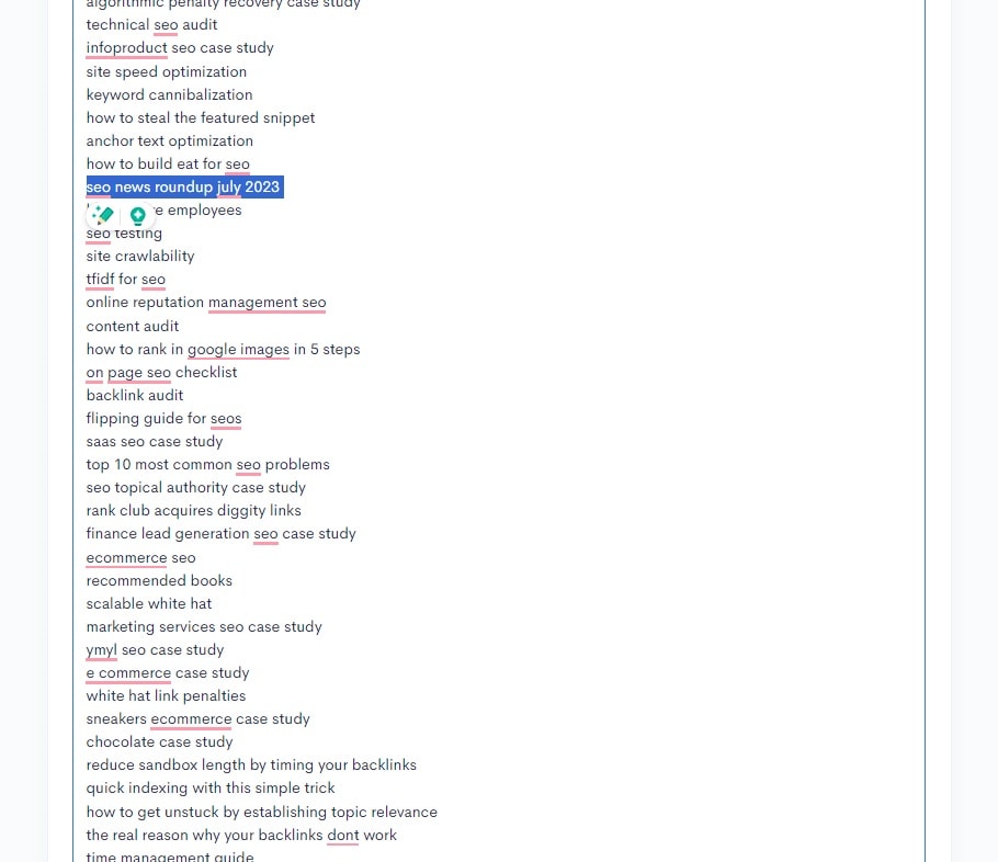 A screenshot of a page with a list of LowFruits and their Ranking.