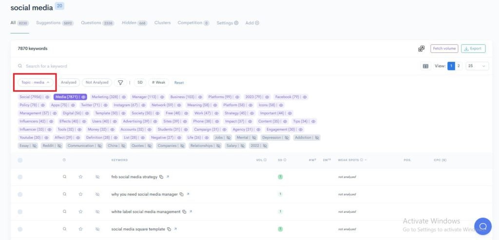 A screenshot highlighting a search box for easy keywords.