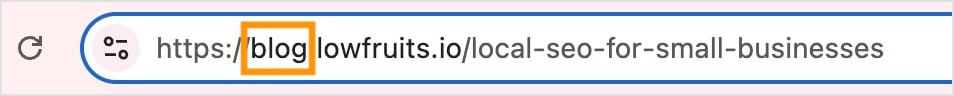 Subdomain of a URL shows the word blog.