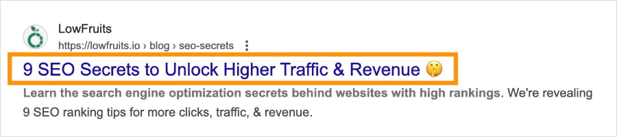 Meta title tag appears as the title in Google search results.