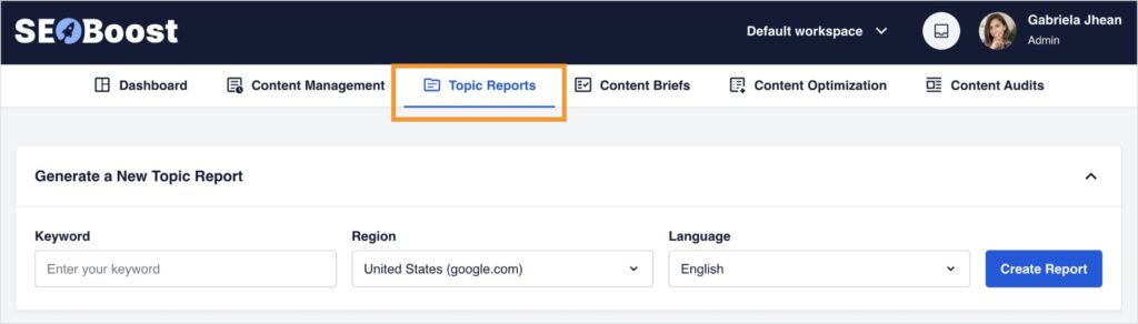 SEOBoost Topic Report.