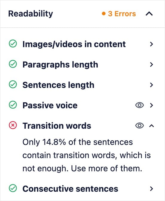 AIOSEO readability checklist.