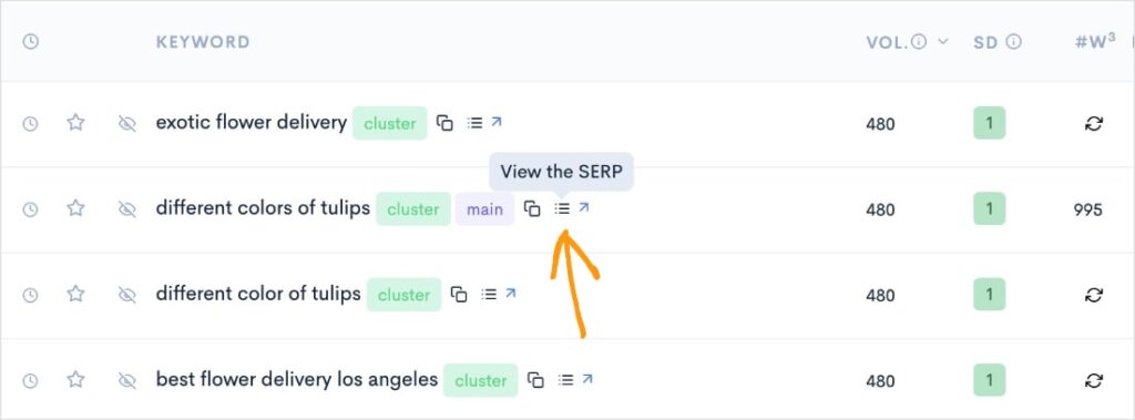 View the SERP button in the KWFinder report.