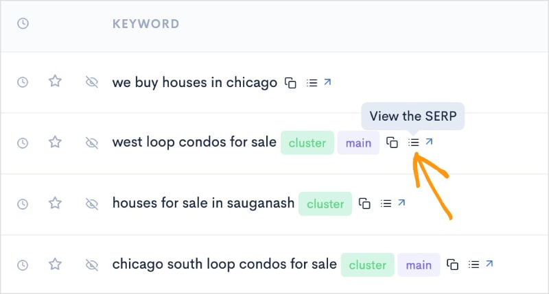View the SERP button in a LowFruits keyword report.