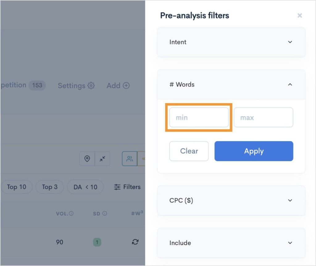 Word count filter in LowFruit.