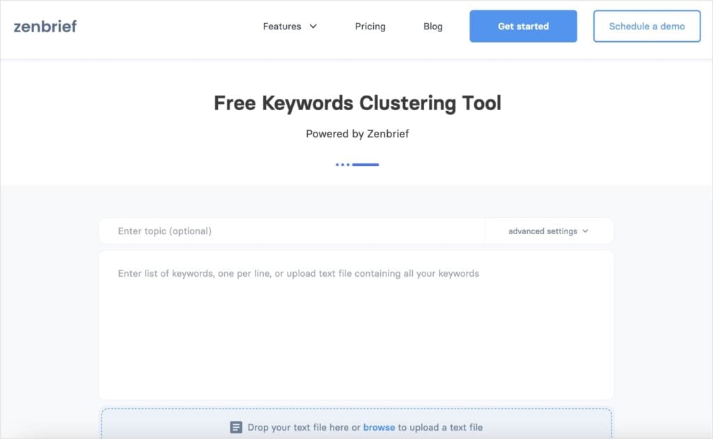 Zenbrief, a free keyword grouping tool.
