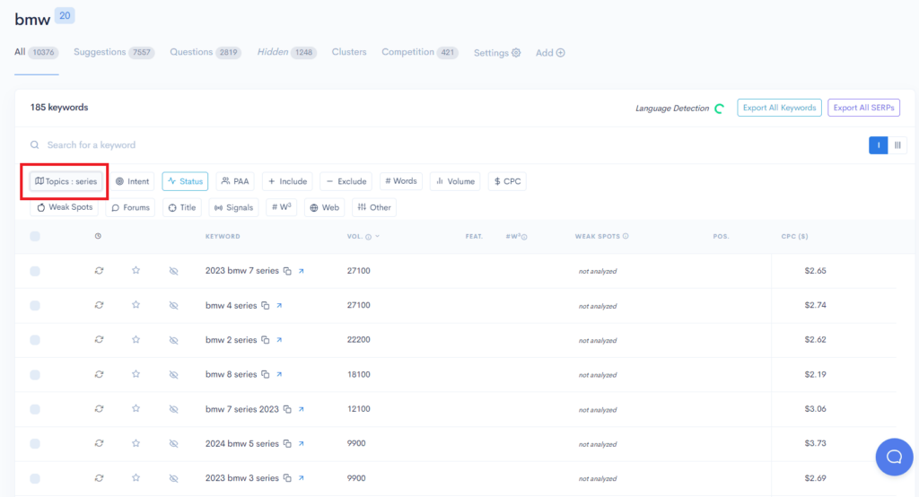 A screenshot of a landing page highlighting a button for improved SEO and topical authority.
