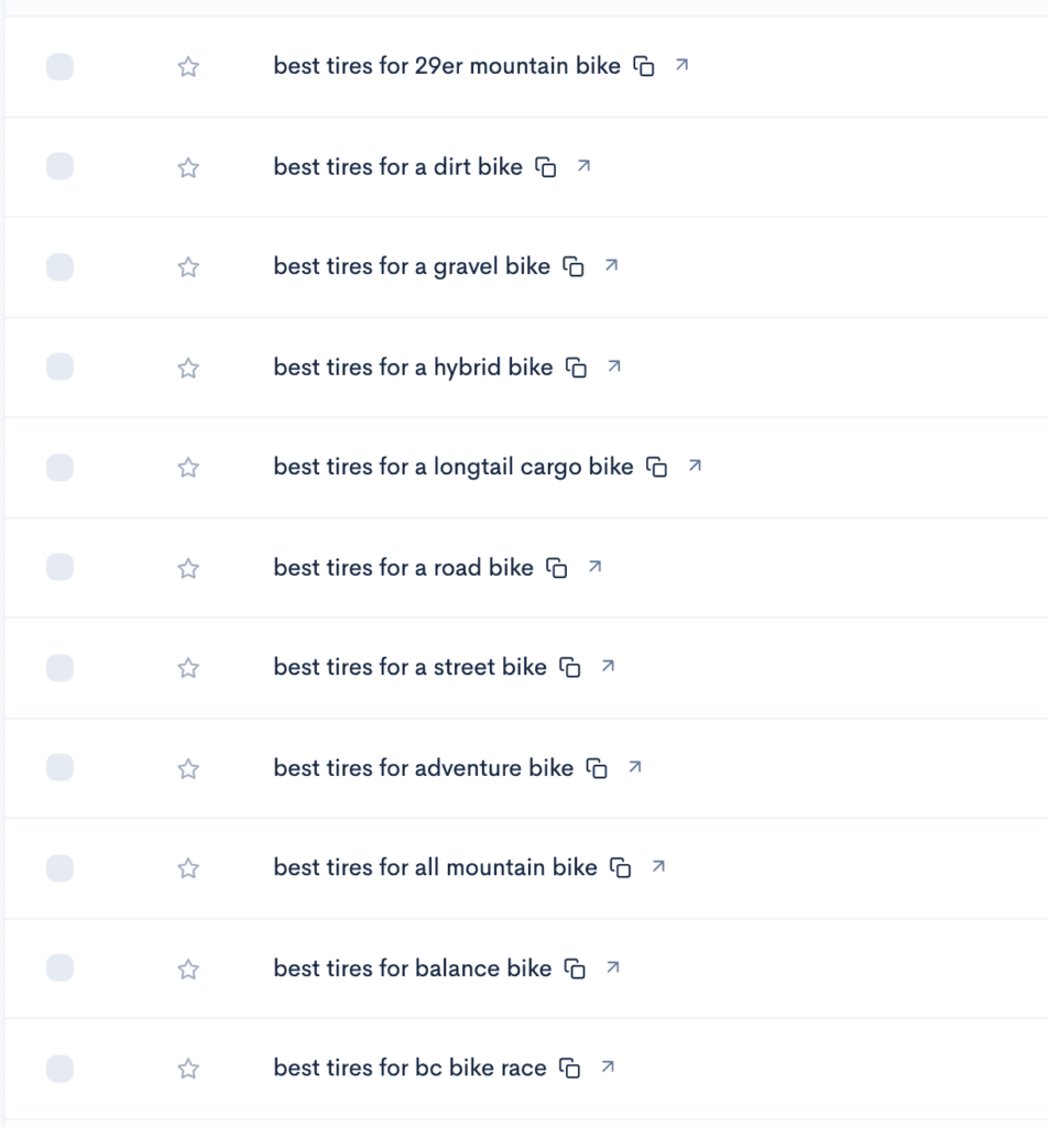 A screenshot of a page showing different types of bikes.